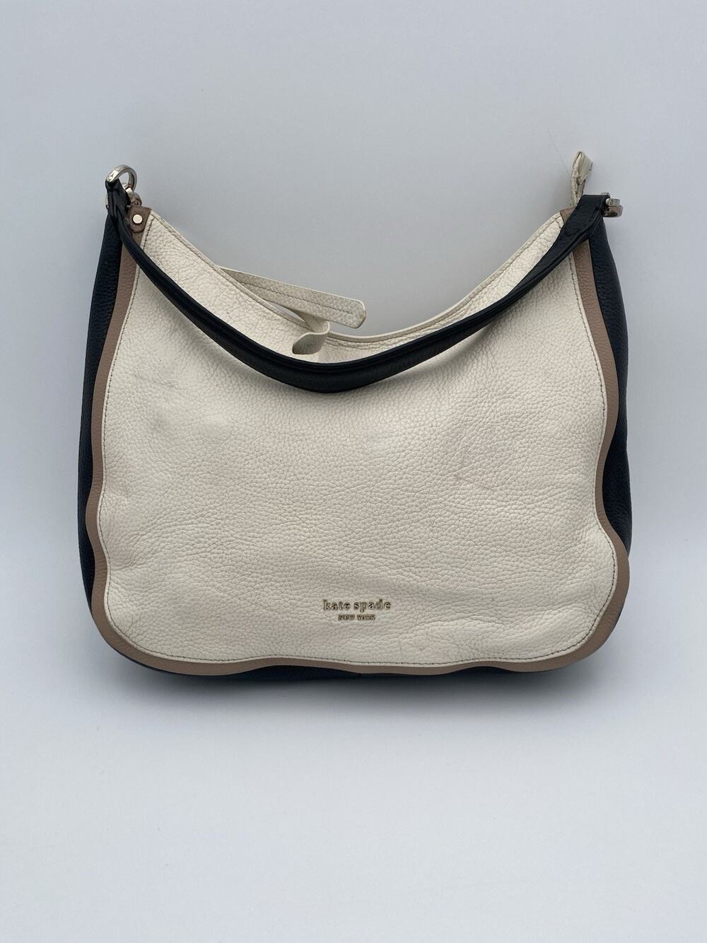 Kate Spade Jackson Street MYLIE Leather Hobo Bag Crossbody Purse Black Tan Cream